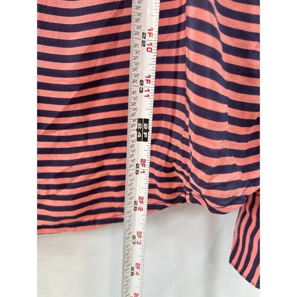 Banana Republic Womens 100% Silk Blouse Medium Pink Navy Striped Sheer - Picture 9 of 10